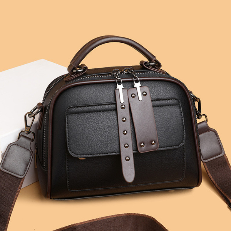Luxury Design Soft PU Leather Lady Retro Handbag (black)