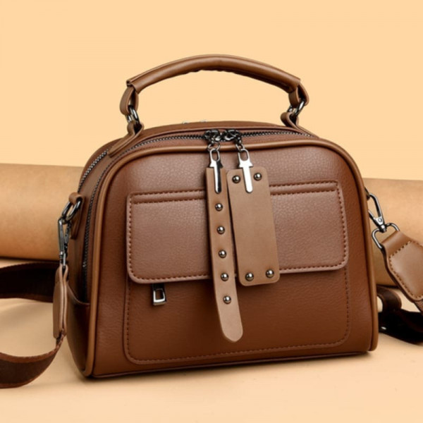 Luxury Design Soft PU Leather Lady Retro Handbag (Brown)