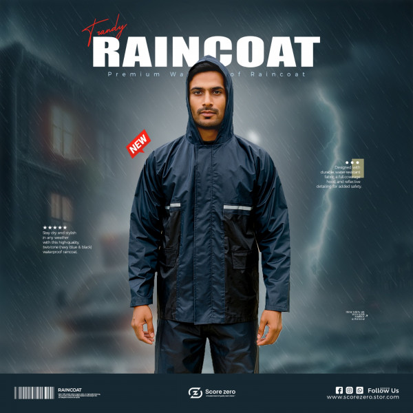 Doubled Part Contrast Raincoat - Navy Black 
