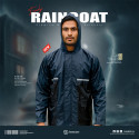 Doubled Part Contrast Raincoat - Navy Black 