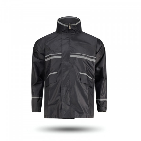 Doubled Part Solid Raincoat - Black