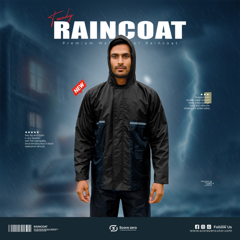 Doubled Part Contrast Raincoat - Black Navy