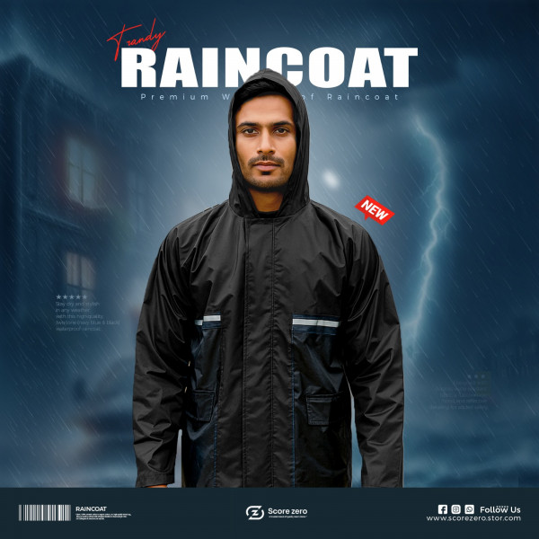 Doubled Part Contrast Raincoat - Black Navy
