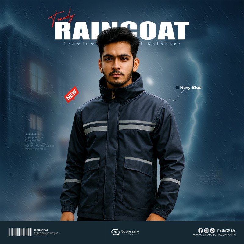 Doubled Part Solid Raincoat - Navy Blue