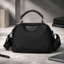 New Portable Nylon Cloth with Cowhide Shoulder Bag(Black)