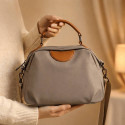 New Portable Nylon Cloth with Cowhide Shoulder Bag(Browny Olive)