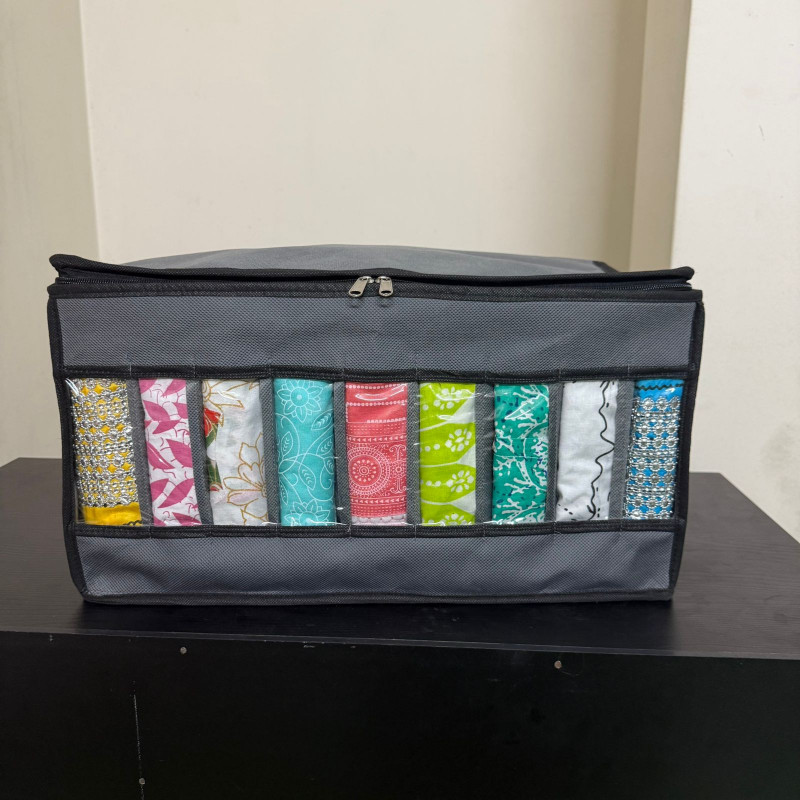 9 Grid Transparent Cloth Organizer Box  Ash Color ( 1 Pcs )
