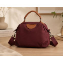 New Portable Nylon Cloth with Cowhide Shoulder Bag( Maroon)