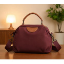 New Portable Nylon Cloth with Cowhide Shoulder Bag( Maroon)