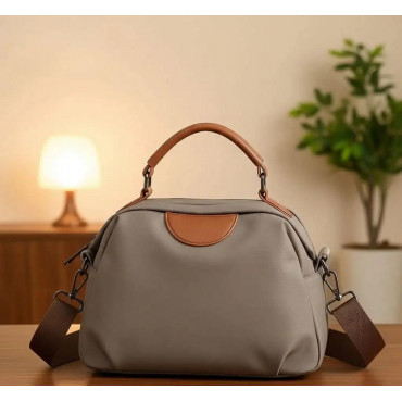 New Portable Nylon Cloth with Cowhide Shoulder Bag(Browny Olive)