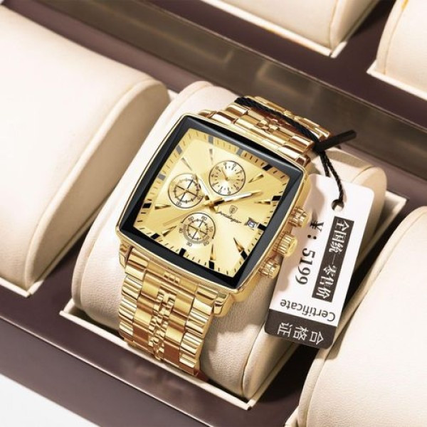 POEDAGAR 866 Luxury Square Chronograph Men’s Watch