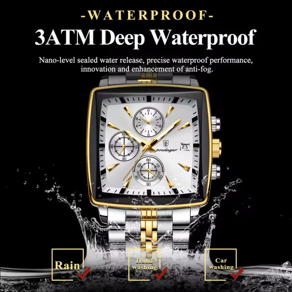 POEDAGAR 866 Luxury Square Chronograph Men’s Watch