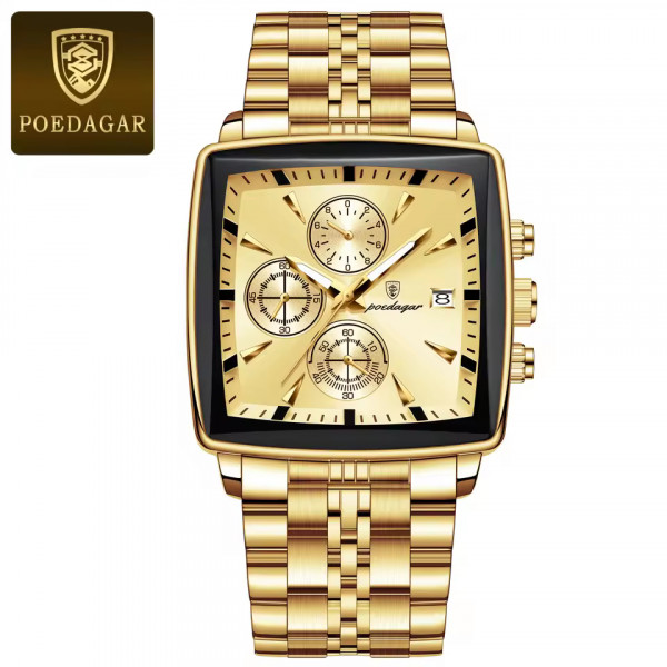 POEDAGAR 866 Luxury Square Chronograph Men’s Watch
