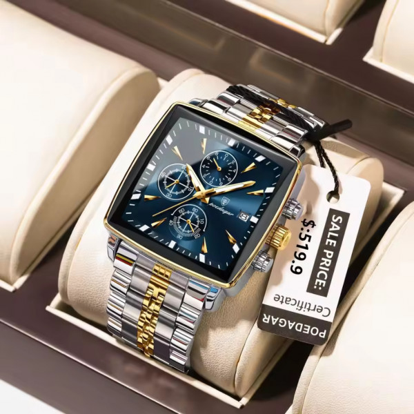 POEDAGAR 866 Luxury Square Chronograph Men’s Watch