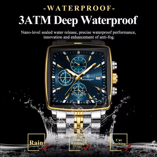 POEDAGAR 866 Luxury Square Chronograph Men’s Watch