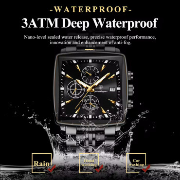 POEDAGAR 866 Luxury Square Chronograph Men’s Watch