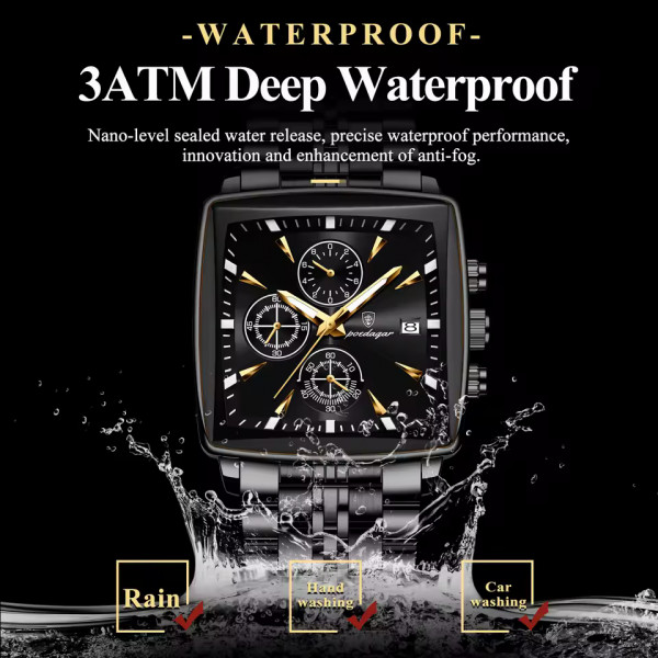 POEDAGAR 866 Luxury Square Chronograph Men’s Watch