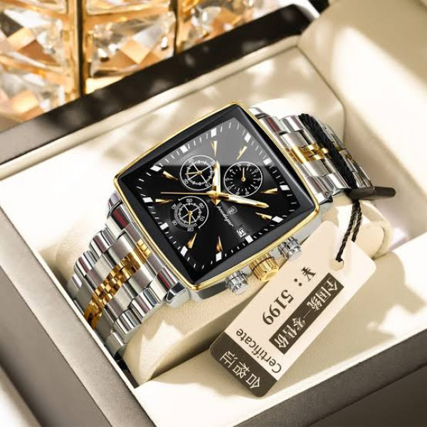 POEDAGAR 866 Luxury Square Chronograph Men’s Watch