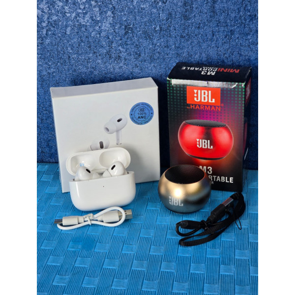 M3 Mini Portable Speaker and Airpods Pro 