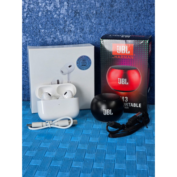 M3 Mini Portable Speaker and Airpods Pro 