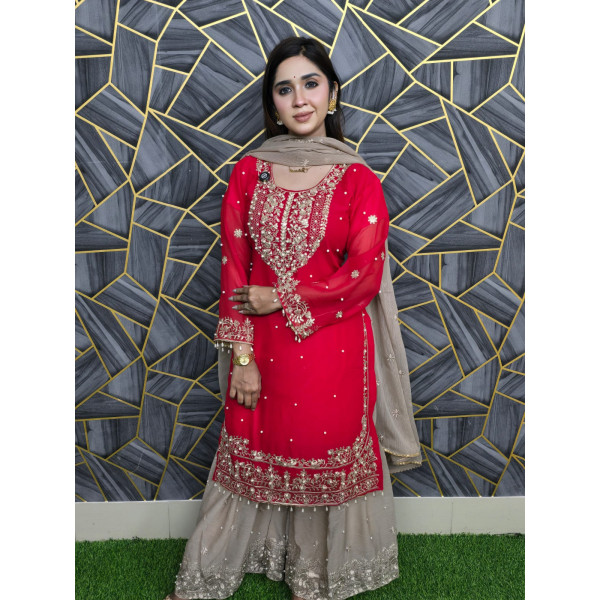 সারারা থ্রি পিস  Red