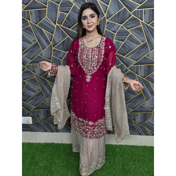 সারারা থ্রি পিস   Maroon