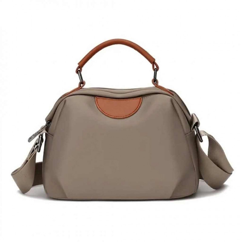 New Portable Nylon Cloth with Cowhide Shoulder Bag (Grey)