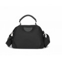 New Portable Nylon Cloth with Cowhide Shoulder Bag (Black)