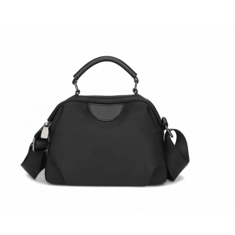 New Portable Nylon Cloth with Cowhide Shoulder Bag (Black)