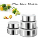 Food Fresh Keeping Container 5 Pieces Stainless Steel Bowl Set Bati With Lid