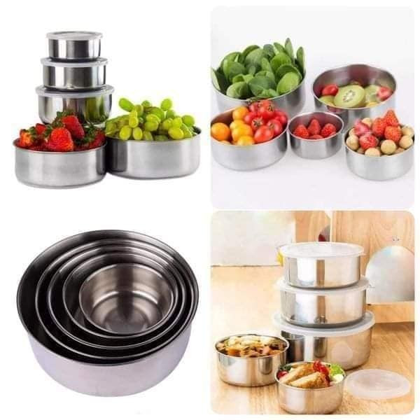 Food Fresh Keeping Container 5 Pieces Stainless Steel Bowl Set Bati With Lid