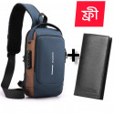 USB charging shoulder bag (Blue shape+Wallet )