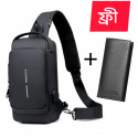 USB charging shoulder bag (black shape +Wallet)