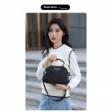 New Portable Nylon Cloth with Cowhide Shoulder Bag (Black)