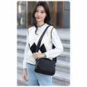 New Portable Nylon Cloth with Cowhide Shoulder Bag (Black)