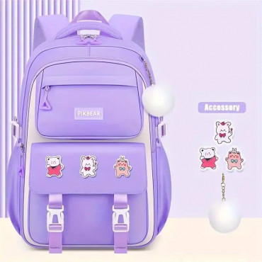 Kids Backpack Children School Bags for Girls Orthopedic Waterproof Primary Schoolbag Book Bag (Purple Color)