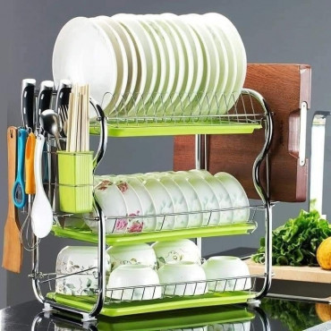 High quality 3 tier kitchen dish drying rack (Green)