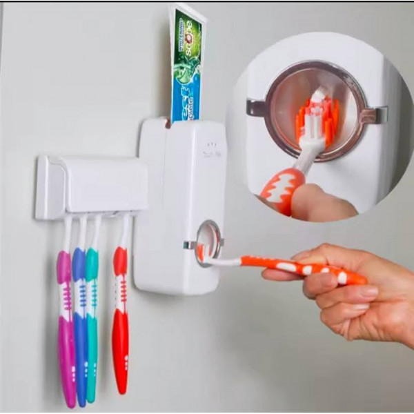 Automatic Toothpaste Dispenser With Brash Holder (White)