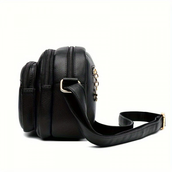 Stylish Women's Crossbody Multi-pocket Soft Leather Handbags (Black)