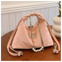 Soft Leather Korean Style Pearl Chain Shoulder Bag(Pink)