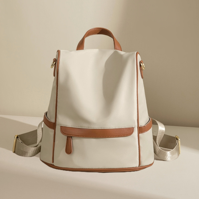 New Design Women Backpack Nylon Waterproof Anti-Theft Travel Bagpack(White)