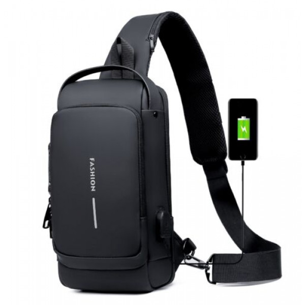  USB charging sport sling Anti-theft shoulder bag (Black shape)