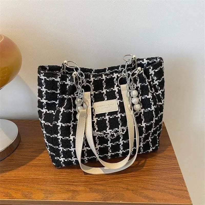 Classic Plaid Chain Shoulder Bag(Black)