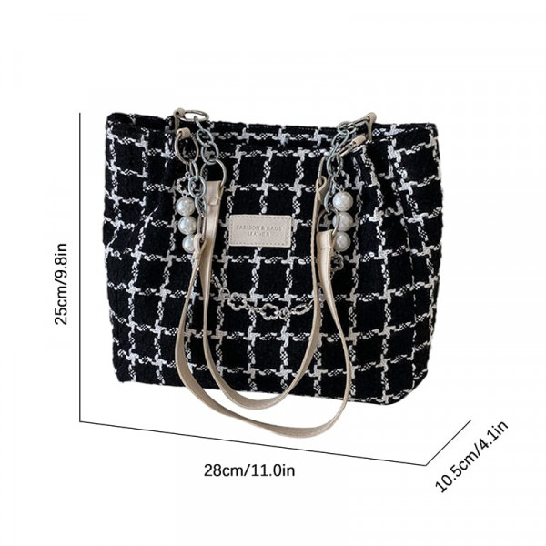 Classic Plaid Chain Shoulder Bag(Black)