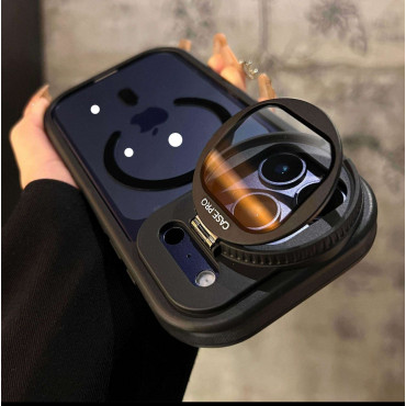 Round Lens Holder TPU PC Phone Cover Photo Frame Bracket Transparent Magnetic Phone Case