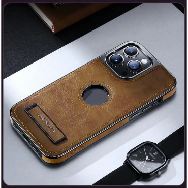 High-End Electroplating bracket Leather Case For iPhone