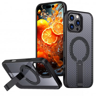 Magnetic Holder Stand Breathable Mesh Phone Case Magsafe Shockproof Cover Bumper For IPhone 