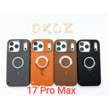 OKDZ branded phone cases for the iPhone 17 Pro Max featuring a textured aramid fiber design and specialized camera protection.