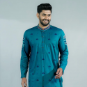  Teal Blue Cotton Printed Panjabi