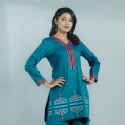Teal Blue Cotton Printed Top With Palazzo
